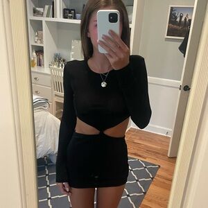 Edikted Black Long Sleeve Cut Out Dress